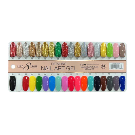 Cre8tion Detailing Nail Art Gel #1-36 + 1 Free Color Chart